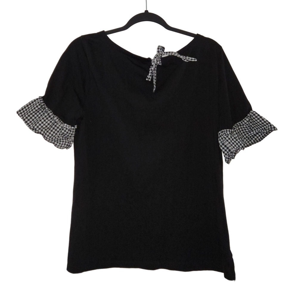 Talbolts Ruffle Flare Checkered Sleeve Blouse